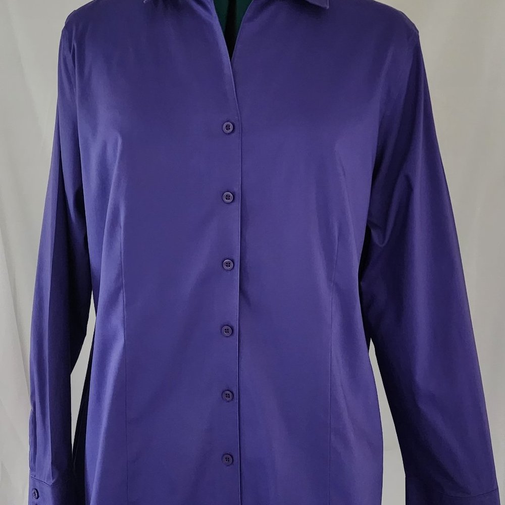 Chicos Womens Wrinkle Resistant Long Sleeve Button Up Shirt Size 2 Purple obo